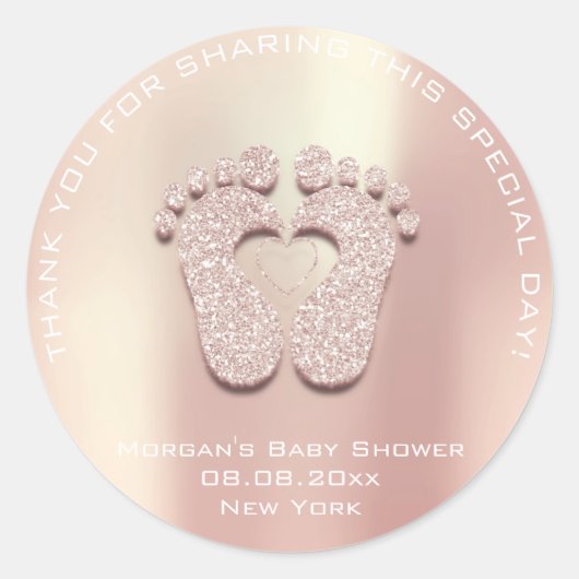 Hartenvoeten Baby shower Favor Gift Hartelijk dank Ronde Sticker (Voorkant)