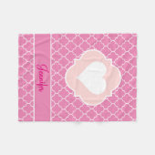 Hartenwit Silhouette roze Quatrefoil met naam Fleece Deken (Voorkant (Horizontaal))