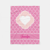 Hartenwit Silhouette roze Quatrefoil met naam Fleece Deken (Voorkant)