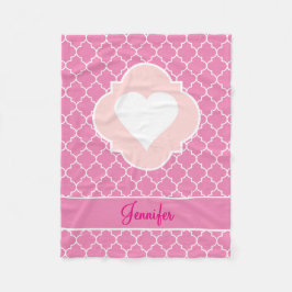 Hartenwit Silhouette roze Quatrefoil met naam Fleece Deken