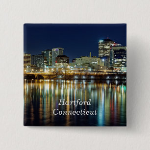 Hartford, Connecticut, met de naam cityscape-foto Vierkante Button 5,1 Cm