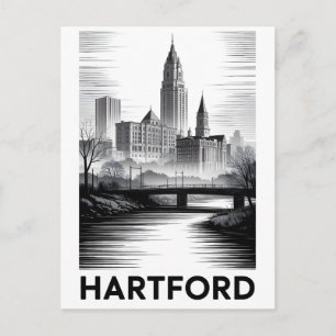Hartford Connecticut Silhouette Zwart Wit Houtsned Feestdagenkaart