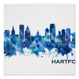 Hartford Connecticut Skyline Blue Perfect Poster