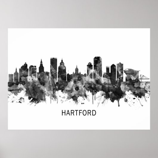 Hartford Connecticut Skyline BW Poster (Voorkant)