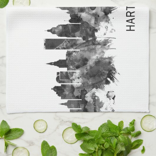 Hartford Connecticut Skyline BW Theedoek (Gevouwen)