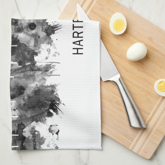 Hartford Connecticut Skyline BW Theedoek (Quarter Fold)