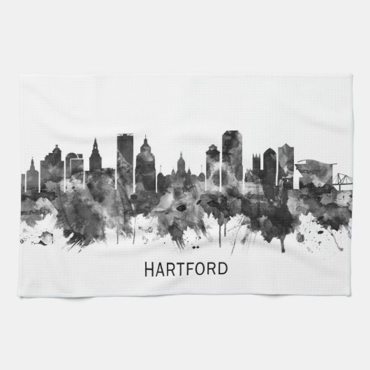 Hartford Connecticut Skyline BW Theedoek (Horizontaal)