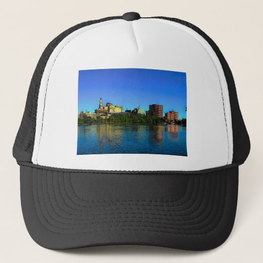 Hartford Connecticut Skyline Cartoon Trucker Pet (Voorkant)