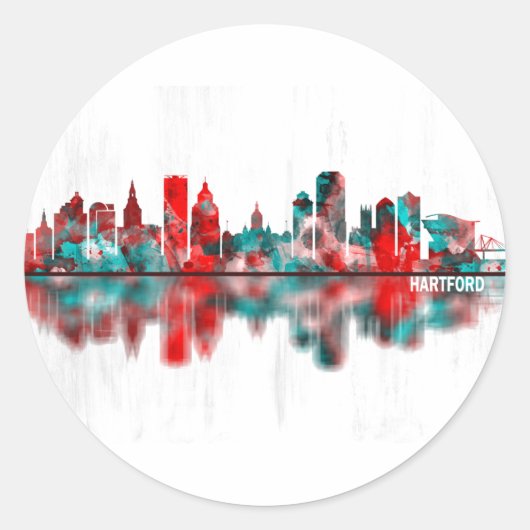 Hartford Connecticut Skyline Ronde Sticker (Voorkant)