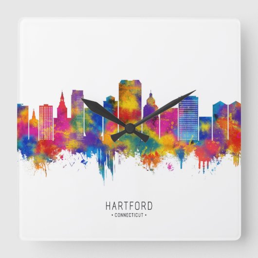Hartford Connecticut Skyline Vierkante Klok (Voorkant)