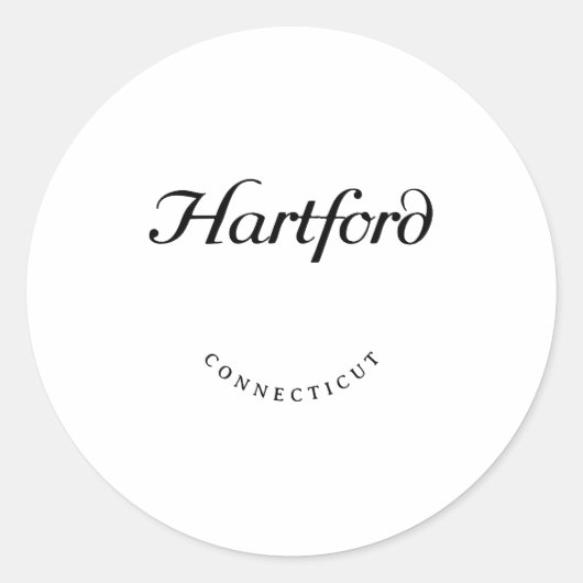Hartford Connecticut Zwart lettertype Ronde Sticker (Voorkant)