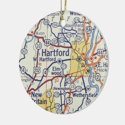 Hartford CT  kaart Keramisch Ornament (Links)