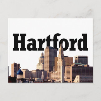 Hartford CT Skyline met "Hartford" in de hemel Briefkaart