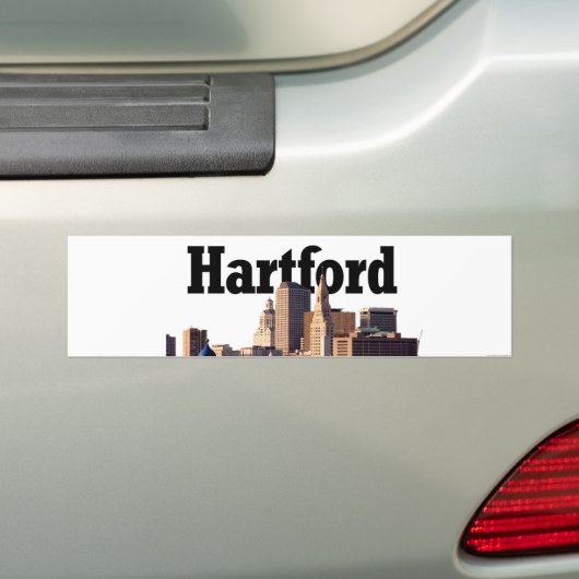 Hartford CT Skyline met "Hartford" in de hemel Bumpersticker (Op auto)