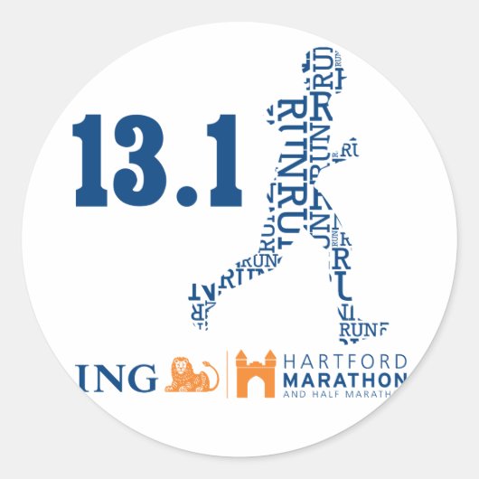 Hartford Half-Marathon: 13.1 Ronde Sticker (Voorkant)