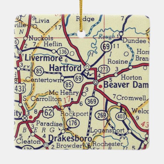 Hartford KY  Map Keramisch Ornament (Achterkant)