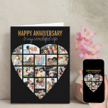 Hartfoto Collage Black Aangepast Jubileum Kaart<br><div class="desc">Zeg een gelukkig Jubileum met een liefdeshartofooncollage, een gepersonaliseerde kaart. Het fotomalplaatje is opstelling voor u om uw afbeeldingen toe te voegen, werkend in rijen van boven tot onder. De fotocollage bevat 18 foto's die worden weergegeven in een combinatie van portret, landschap en vierkante/instagram-indelingen. Tevreden Jubileum, uw ondertitel en de...</div>