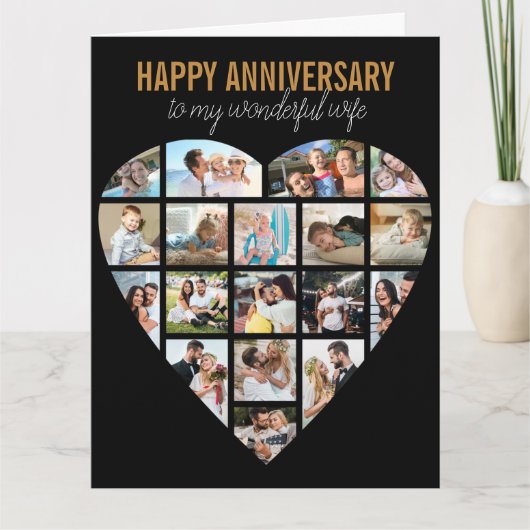 Hartfoto Collage Black Aangepast Jubileum Kaart (Voorkant)