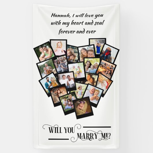 Hartfoto-collage liefde voor mij zwart wit spandoek (Verticaal)