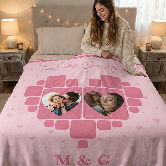 Hartfoto-deken met aangepaste foto's en monogram fleece deken