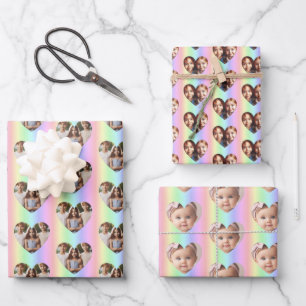 Hartfoto gepersonaliseerd, verticale regenboog inpakpapier vel