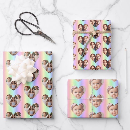 Hartfoto gepersonaliseerd, verticale regenboog inpakpapier vel (Voorkant)