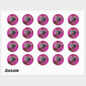 Hartframe met aangepaste foto fuchsia zijde & diam ronde sticker (Vel)