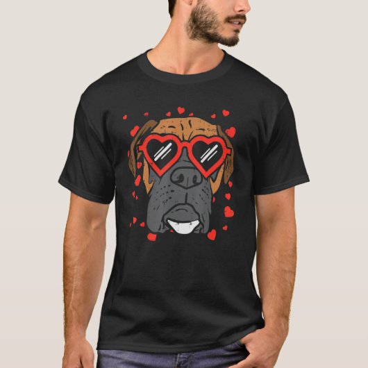 Hartglazen Boxer Face Cute Valentijnsdag Dog L T-shirt (Voorkant)