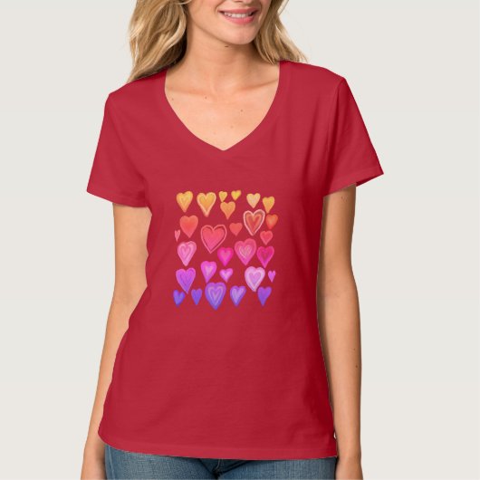 Hartig ontwerp rood, roze hart T-shirt (Voorkant)