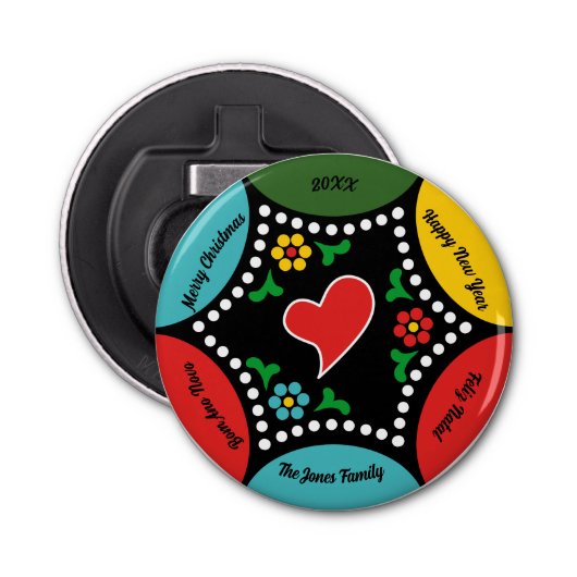 Hartig Portugees Kerstfeest en cadeaus Button Flesopener (Voorkant)