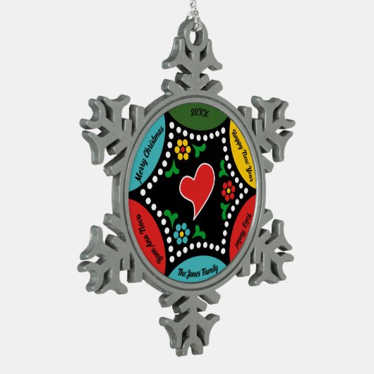 Hartig Portugees Kerstfeest en cadeaus Tin Sneeuwvlok Ornament (Links)