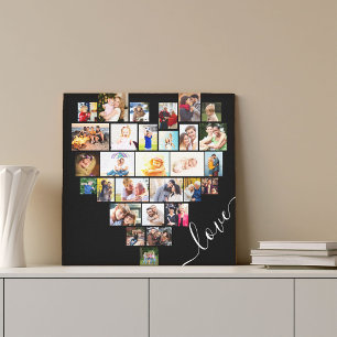 Hartige collage van foto's in hartvorm, klein vier canvas afdruk