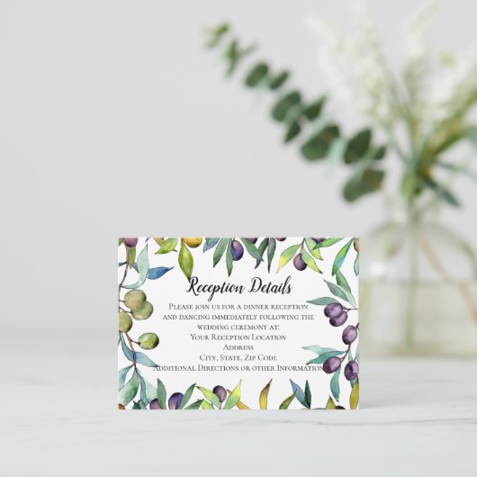 Hartige olijven Toscaanse Waterverf bruiloft behui Informatiekaartje (Staand voorkant)