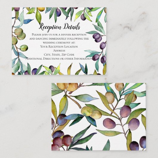 Hartige olijven Toscaanse Waterverf bruiloft behui Informatiekaartje (Voorkant / Achterkant)