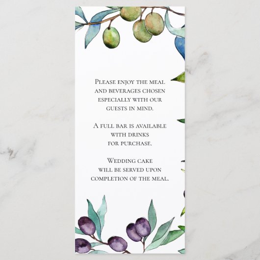 Hartige olijven Toscaanse Waterverf bruiloft Menu (Achterkant)