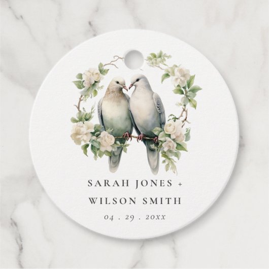 Hartige romantische liefdesvogels botanische krans bedankjes labels (Voorkant)