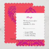 HartigeParty Framboos en Magenta Damast Hart Kaart (Voorkant / Achterkant)