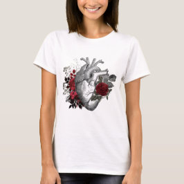 hartillustratie met rode bloedrozen t-shirt