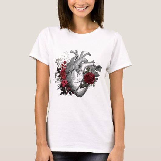  hartillustratie met rode bloedrozen t-shirt (Voorkant)
