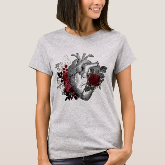  hartillustratie met rode bloedrozen T T-shirt (Voorkant)