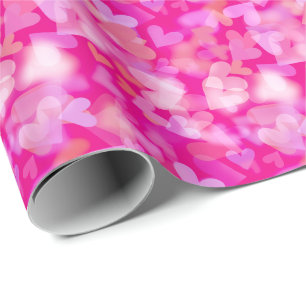 Hartjes Bokehpatroon Roze Cadeaupapier
