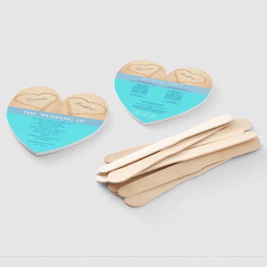 Hartjes Bruiloftceremonieprogramma op het strand,  Handwaaier (Niet-gemonteerd)
