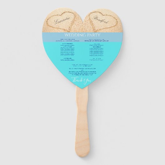 Hartjes Bruiloftceremonieprogramma op het strand T Handwaaier (Achterkant)