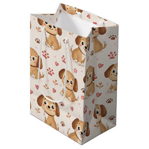 Hartjes Cute Puppy Watercolor Patroon (1) Medium Cadeauzakje