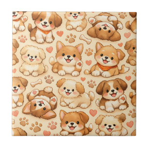 Hartjes Cute Puppy Watercolor Patroon (2) Tegeltje