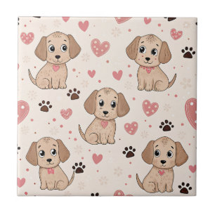 Hartjes Cute Puppy Watercolor Patroon (4) Tegeltje