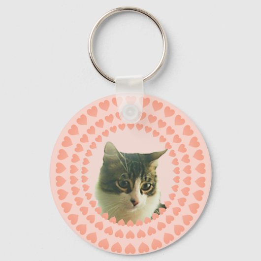 Hartjes en Aangepaste Tabby Kat Foto Sleutelhanger (Voorkant)