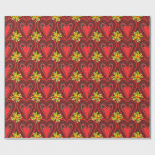 hartjes en bloemen inpakpapier (Vlak)