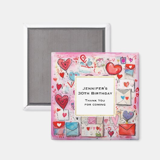 Hartjes en Liefde Letters Patroon Party Dank u Magneet (Voorkant / Achterkant)