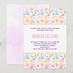 Hartjes en Liefde Watercolor Patroon Baby Shower Kaart